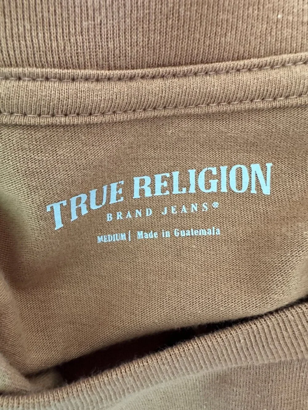 True Religion Men's Graphic Crew Neck Tee Shirt Tan Size Medium